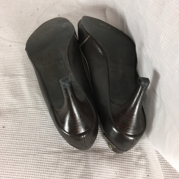 Etienne Aigner womens brown leather open toe heels - Picture 4 of 7